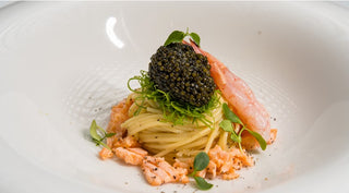 Pasta with Salmon, Sweet Shrimp and Black Caviar