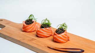 Salmon-Wrapped Nigiri with Caviar